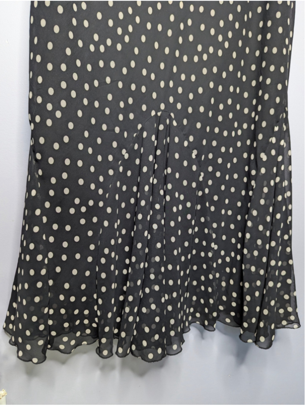 Vintage Chadwick's Polka Dot Flounce Hem Maxi Skirt Black Cream Size 8T - Picture 7 of 10